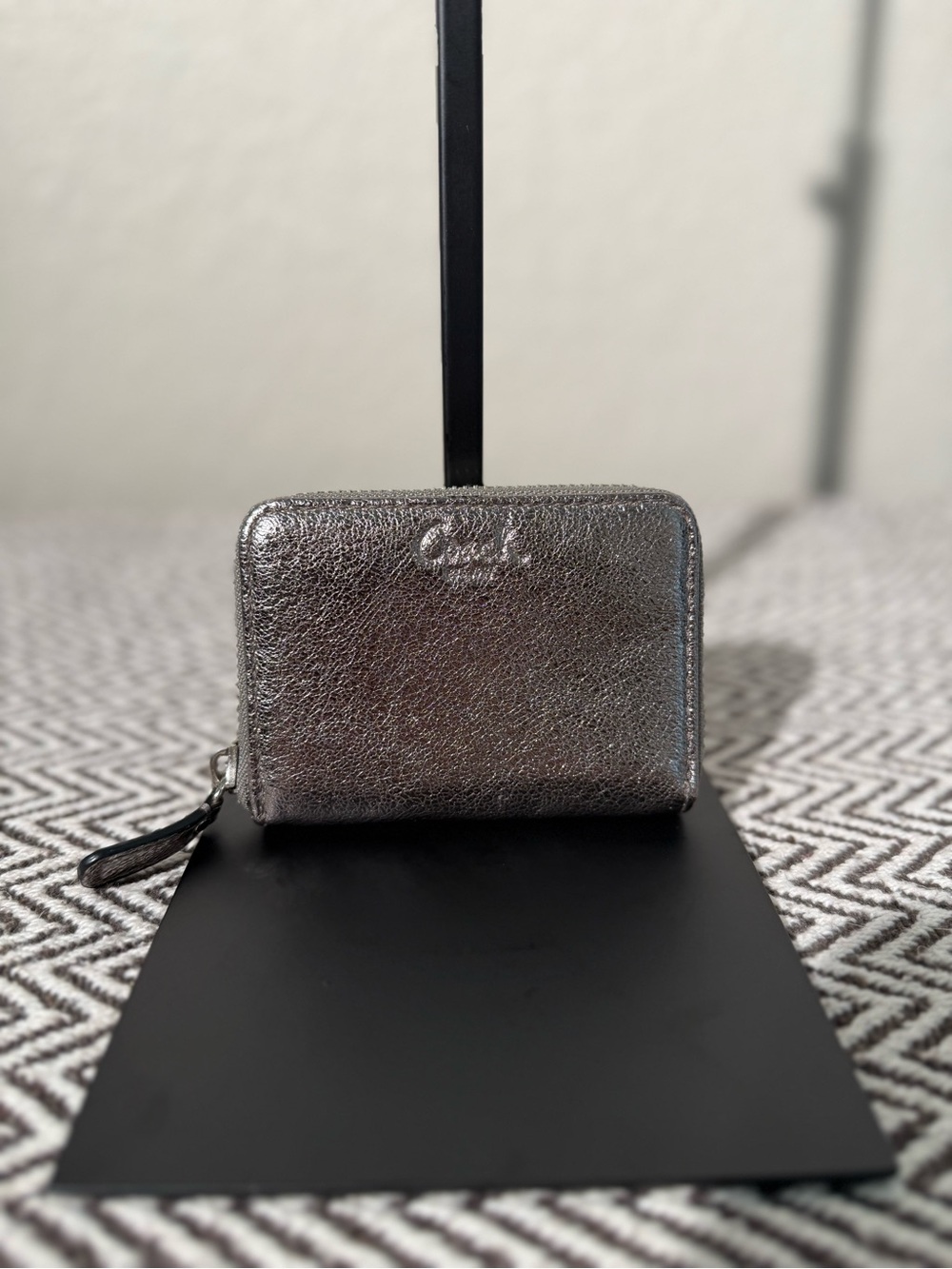 Coach Metallic Pewter Zip Around Card Case